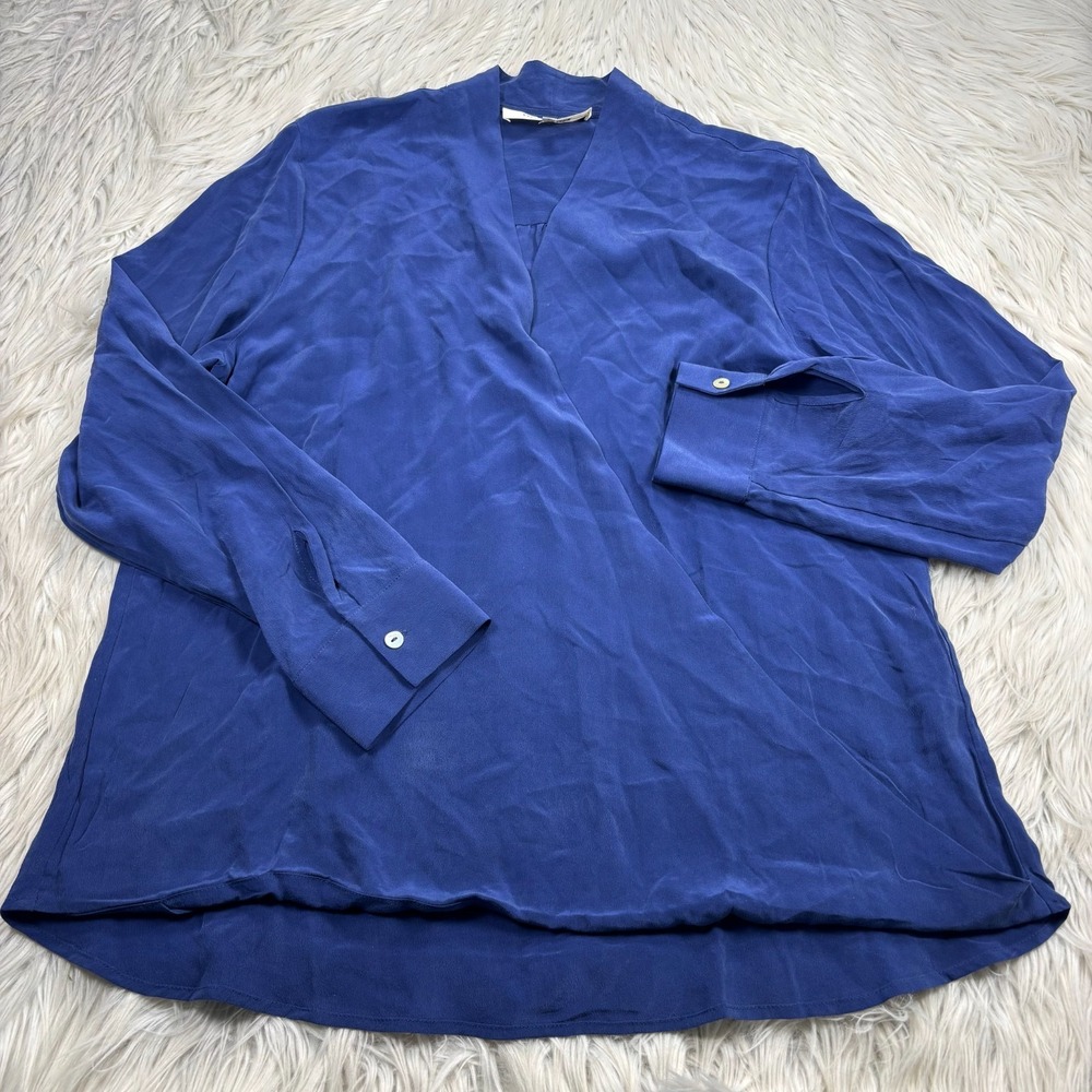 Vintage Diane Von Furstenburg Women's L Blue 100% Silk‎ Surplice Blouse Feminine